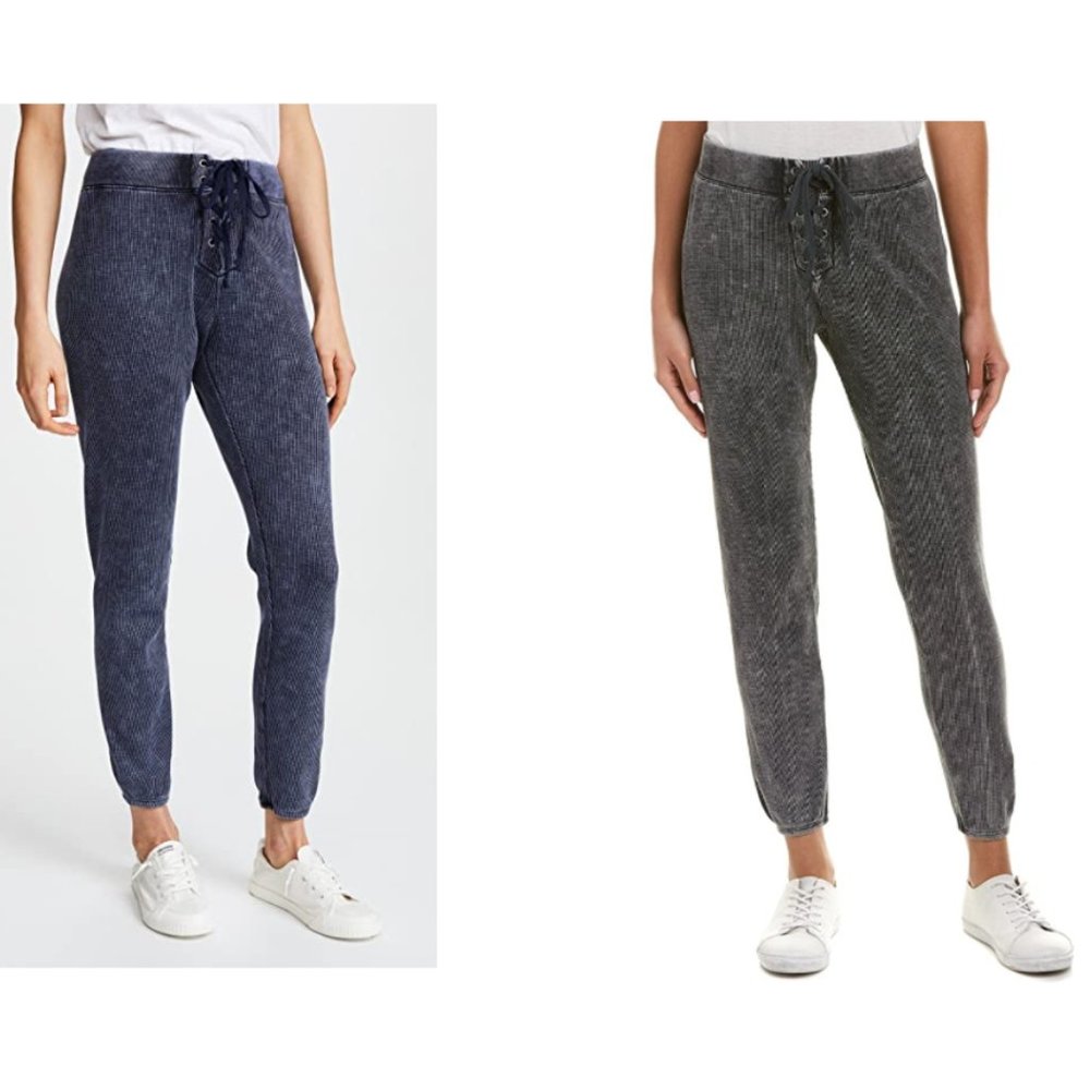 NWT Splendid Women's Lace Up Waffle Knit Jogger Navy Black Size XS S M L XL $120